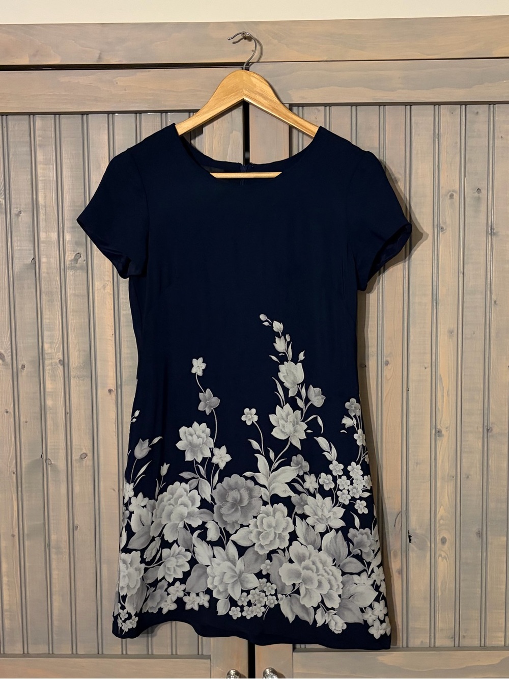 1990s Sapphire Blue Short Sleeve Dress with Florals